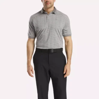 Herren-Poloshirt mit kurzen Ärmeln, tonalem Vector-Jacquardmuster und geripptem Saum